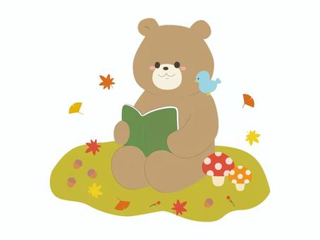 読書の秋の可愛いワンポイントイラスト 熊,読書,秋,読書の秋,くまさん,動物,挿絵,可愛い,シンプル,鳥のイラスト素材