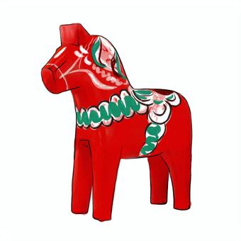 ダーラナホース 馬,ダーラナホース,ダーラナ馬,木彫り,民芸品のイラスト素材