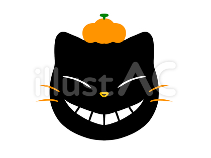 南瓜を頭に乗せた黒猫のハロウィンイラスト