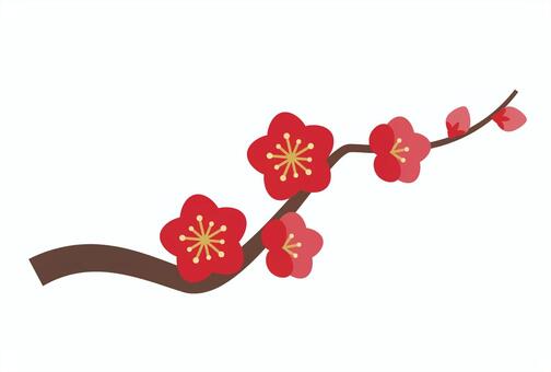 梅の花枝_紅梅 梅,梅の花,紅梅,枝,花,赤,蕾,つぼみ,迎春,新春のイラスト素材