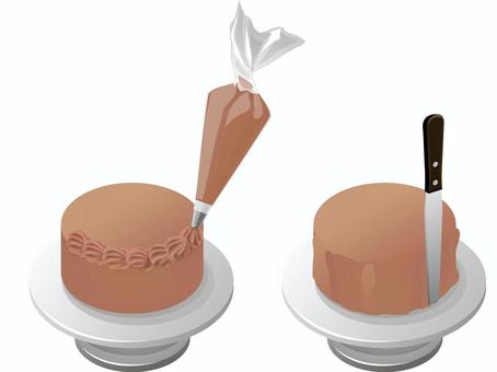 デコレーション中のケーキ2 ケーキ,デコレーション,お菓子作り,料理,食べ物,スイーツ,絞り袋,チョコ生クリーム,ケーキナイフ,ケーキスタンドのイラスト素材