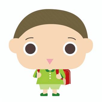 小学生男の子赤いランドセル 男の子,少年,坊主,こども,キッズ,二頭身,かわいい,ランドセル,赤,小学生のイラスト素材