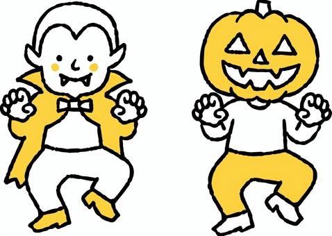 ハロウィンのドラキュラとカボチャ人間 ハロウィン,ドラキュラ,吸血鬼,カボチャ人間,ジャクオーランタン,怪物,夜,奇妙,仲間,モンスターのイラスト素材