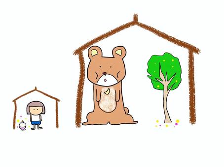 お腹空いたクマと女の子３ お腹,空いた,クマ,女の子,家,木の実,ご飯,食事のイラスト素材