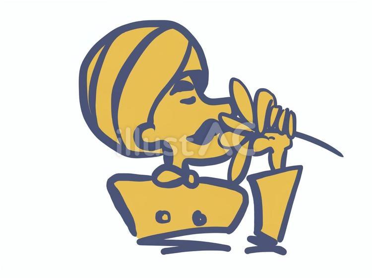 花を嗅ぐインド人の横顔 インド,インド人,ターバンのイラスト素材