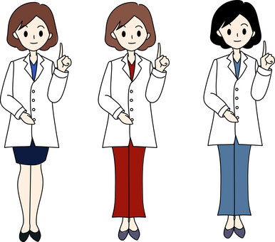 立って指差しをする女性（白衣） 人物,女性,指差し,医者,医師,薬剤師,科学者,研究員,先生,保健のイラスト素材