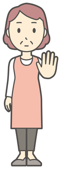  手を差し出して止めている中年の女性 ストップ,おばさん,人,女性,中年,おばちゃん,シニア,ママ,主婦,ヘルパーのイラスト素材