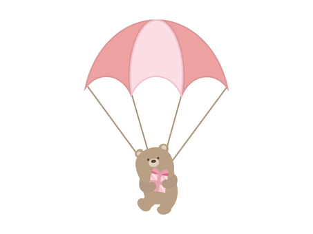 パラシュートでプレゼントを運ぶクマ 動物,くま,プレゼント,パラシュート,お誕生日,パーティー,お誕生日会,記念日,お祝い,ハーフバースデーのイラスト素材