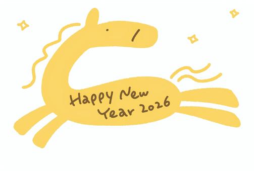 走る馬とメッセージ入り年賀状　2026 馬,走る,ウマ,うま,可愛い,シンプル,かわいい,挿絵,おしゃれ,お洒落のイラスト素材