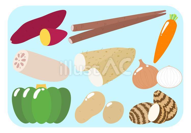 秋野菜のセット（青背景） セット,秋,冬のイラスト素材
