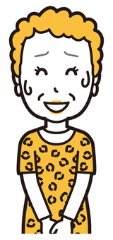  大阪のおばちゃん(黄)-047-バスト 苦笑い,おばちゃん,大阪,ヒョウ柄,おばはん,中年,女性,関西,派手,おばさんのイラスト素材