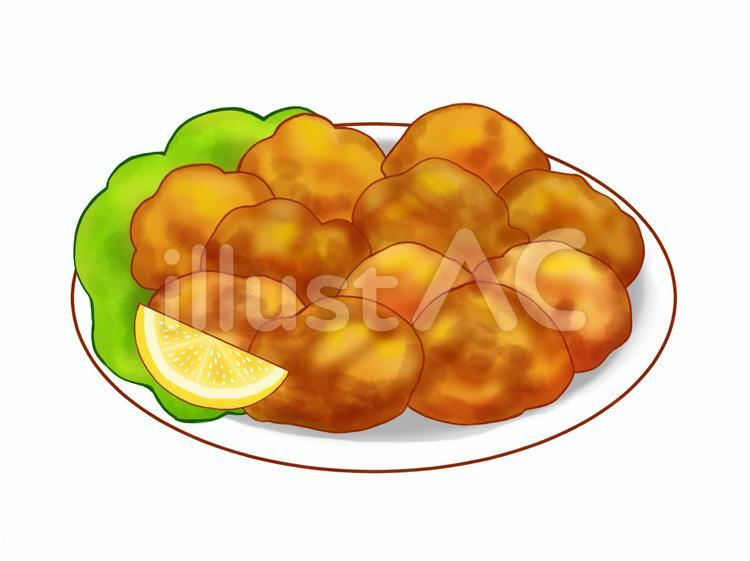 からあげ　レモンとサラダ付き 唐揚げ,レモン,からあげのイラスト素材