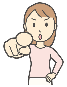  ロングヘア女性-495-バスト 指さす,真剣,女性,女の子,人物,かわいい,一生懸命,考える,指名,人差指のイラスト素材