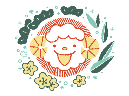 松竹梅と羊のイラスト 羊,未年,未,松竹梅,正月,お祝い,毛糸,編み物のイラスト素材