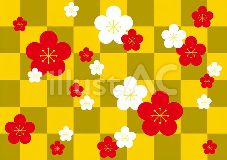 金の屏風と紅白の梅 梅,紅白,1月のイラスト素材