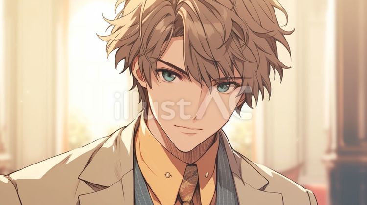 探偵のようなスーツ姿の金髪男性＿アニメ スーツ,男性,イケメンのイラスト素材