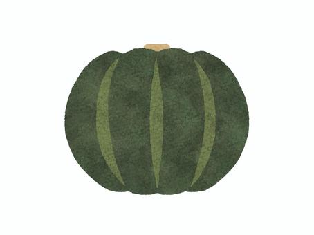 カボチャ 緑 食べ物,野菜,カボチャ,南瓜,緑,秋,秋の味覚,主線なし,水彩,手描きのイラスト素材