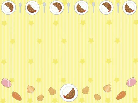 カレーライス（黄色）フレーム カレー,カレーライス,食事,ごはん,ジャガイモ,ニンジン,玉ねぎ,スプーン,野菜,肉のイラスト素材