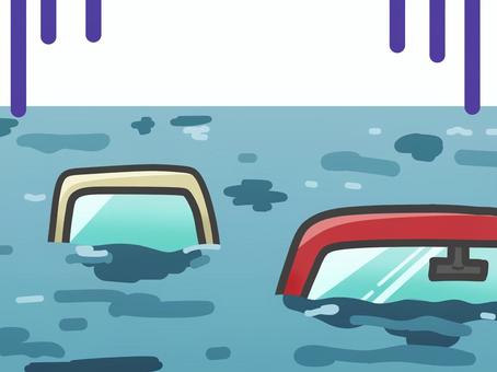 水没した車　どんより 災害,水害,沈む,水没,車,浸水,洪水,氾濫,大雨,豪雨のイラスト素材