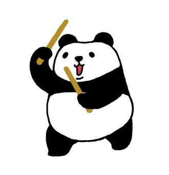 パンダシリーズ　太鼓のバチを持つ4 パンダ,かわいい,動物,バチ,棒,スティック,構える,笑顔,振りかぶる,踊るのイラスト素材