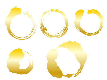 筆書き丸ゴールドセット　和 セット,金,和風,筆書き,金色,丸,円形,筆文字,筆跡,和柄のイラスト素材