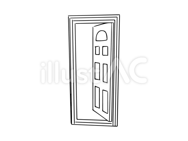 モノクロの開いているドア 手描き,白黒,ドアのイラスト素材
