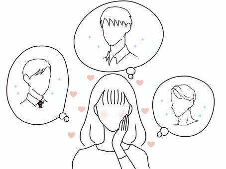 迷う女性 恋愛,婚活,女性,マッチング,出会い,迷う,理想,ハート,キラキラ,男性のイラスト素材