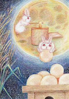 Work of the full moon, JPG Work of the full moon, the moon viewing, rabbit, full night, JPG