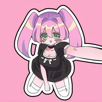 自撮りをするピンクのツインテール少女 ツインテール,自撮り,ピンク,少女,女の子,萌え,ワンピース,黒,ブラック,ホワイトのイラスト素材