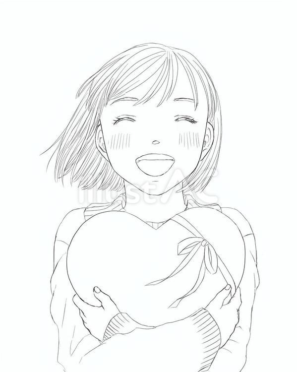 感謝の気持ち 線画,塗り絵,女の子のイラスト素材