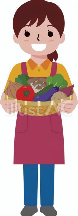 野菜の入ったざるを持つ女性（全身） 野菜,新鮮,料理のイラスト素材
