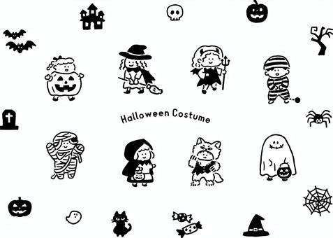 ハロウィンの仮装 人物,女性,女の子,2.5頭身,10代,20代,30代,若い,ちびキャラ,デフォルメのイラスト素材