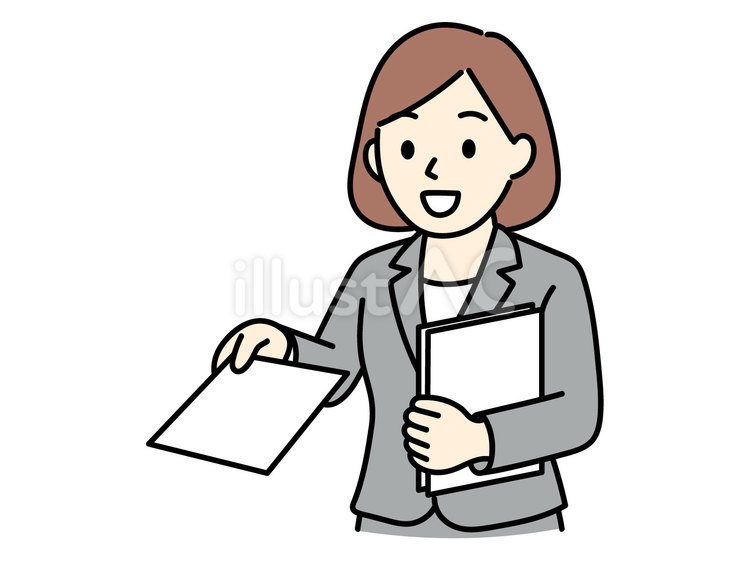 資料を差し出すスーツの女性 人物,女性,社会人のイラスト素材
