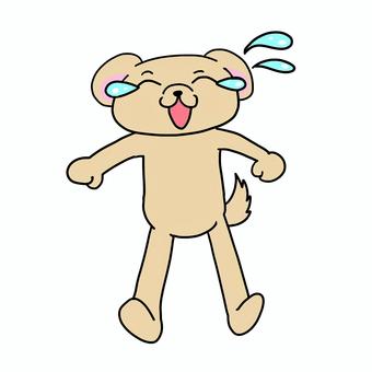 泣き笑いする犬　全身 犬,動物,キャラ,ポップ,かわいい,泣き笑い,涙,汗,泣く,笑うのイラスト素材