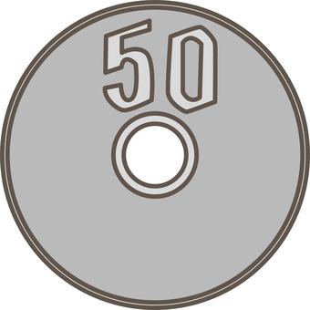 50円玉のイラスト 50円玉,お金,小銭,硬貨,シンプル,シルバー,通貨,現金,銭,円のイラスト素材