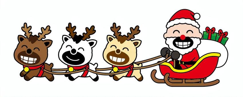 夜空を飛ぶかわいいサンタとトナカイ クリスマス,サンタクロース,トナカイ,そり,クリスマス素材,クリスマスカード,メッセージカード,メリークリスマス,12月,冬のイラスト素材