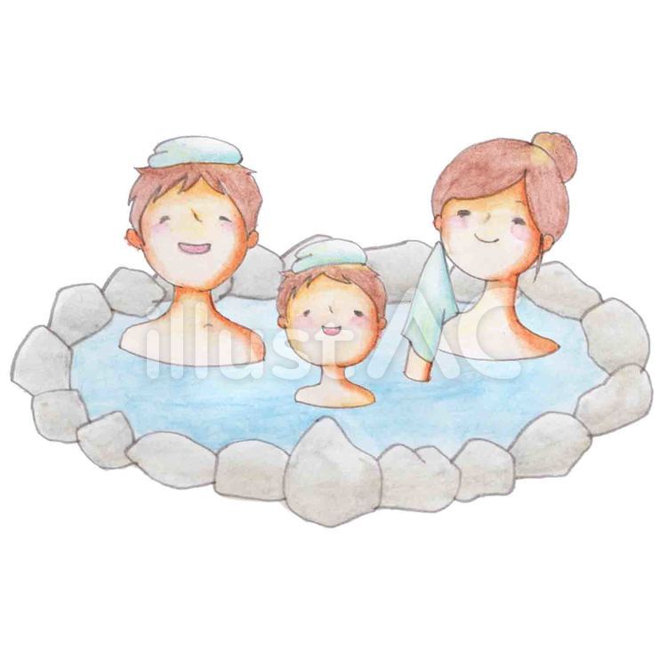 温泉（家族）  露天風呂,岩風呂,温泉のイラスト素材
