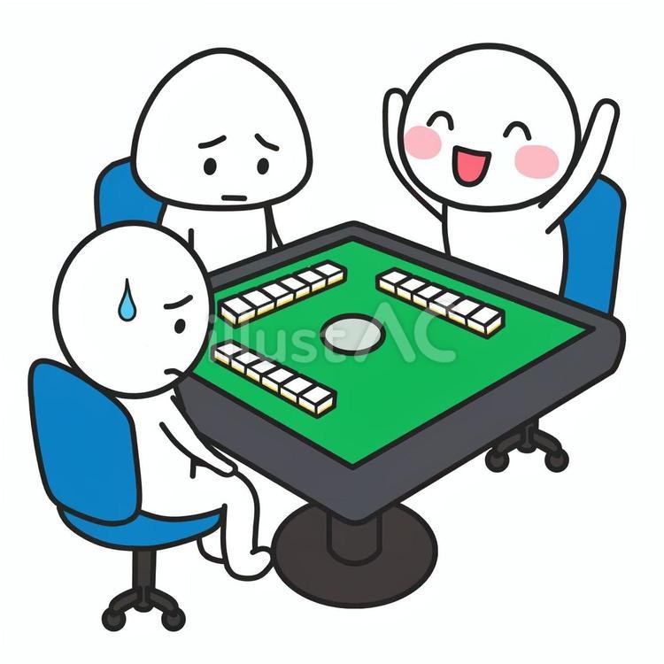 麻雀を楽しむ３人の棒人間3（三麻） 麻雀,三人麻雀,三麻のイラスト素材