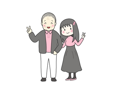 腕を組んでいる高齢の男性と若い女性 高齢者,男性,中年,若い,女性,年の差,カップル,親子,仲良し,腕のイラスト素材