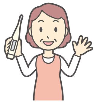  エプロンおばちゃん-186-バスト 体温計,おばちゃん,エプロン,お母さん,ママ,中年,おばさん,主婦,人物,かわいいのイラスト素材