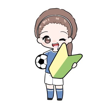 初心者マークを持った女子サッカー選手 サッカー,部活,女子,初心者,初心者マーク,サッカーボール,スポーツ,クラブ,運動,球技のイラスト素材