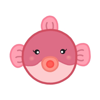 ふぐの女の子 ふぐ,フグ,河豚,魚,１ぴき,単体,正面,ピンク色,シンプル,かわいいのイラスト素材