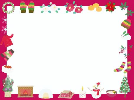 冬 フレーム 冬 フレーム ツリー,椿,手袋,靴下,リース,クリスマス,正月,暖炉,雑煮,雪だるまのイラスト素材