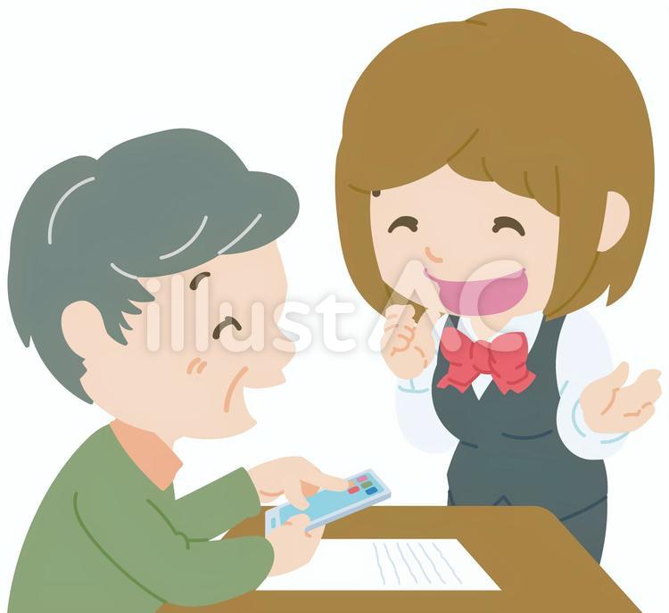 スマホの仕方について楽しく学ぶお年寄り スマホ,教室,教えるのイラスト素材