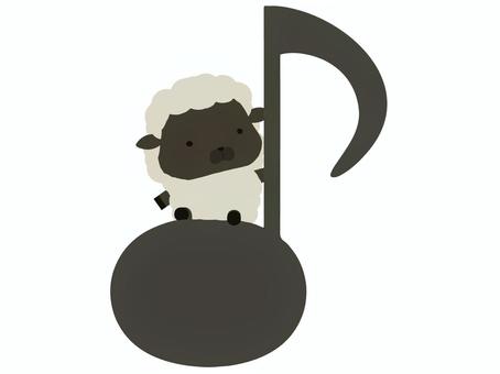 音符に座っている黒い羊 音符,羊,動物,かわいい,音楽のイラスト素材
