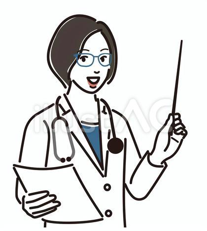 指示棒を持ち、説明する女性医師