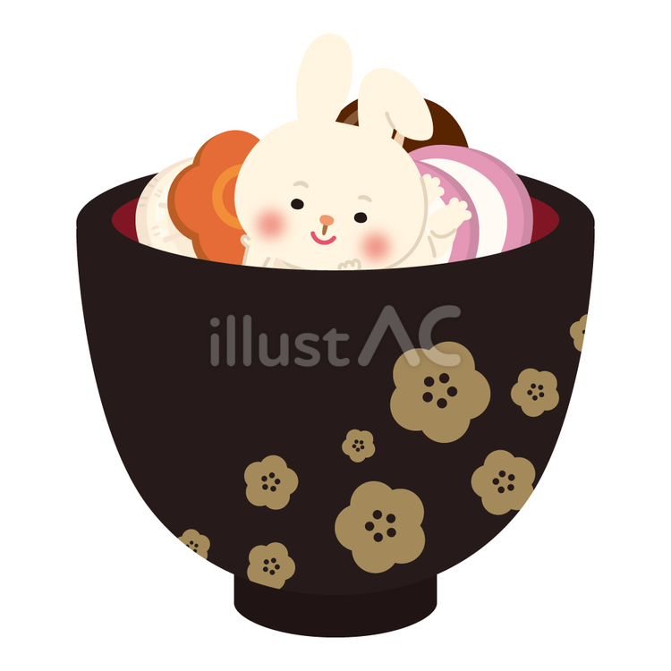 正月の卯年の白ウサギとお雑煮のイラスト ウサギ,お雑煮,正月のイラスト素材