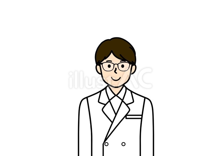 メガネ姿の白衣の理学部学生・研究員の男性 理化学,研究員,研究のイラスト素材