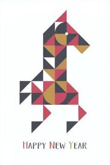 牛年の年賀状テンプレート＊シンプルB 午年,馬,年賀状,年賀はがき,賀正,謹賀新年,午,十二支,お正月,令和八年のイラスト素材