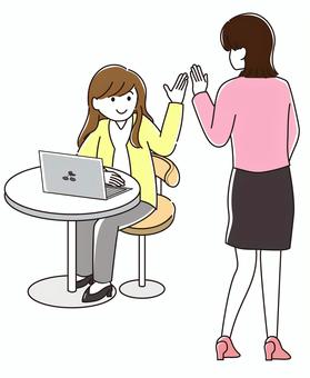 会社であいさつをする女性 会社,挨拶,女性,ビジネス,仕事,パソコン,作業,イラスト,素材,シンプルのイラスト素材